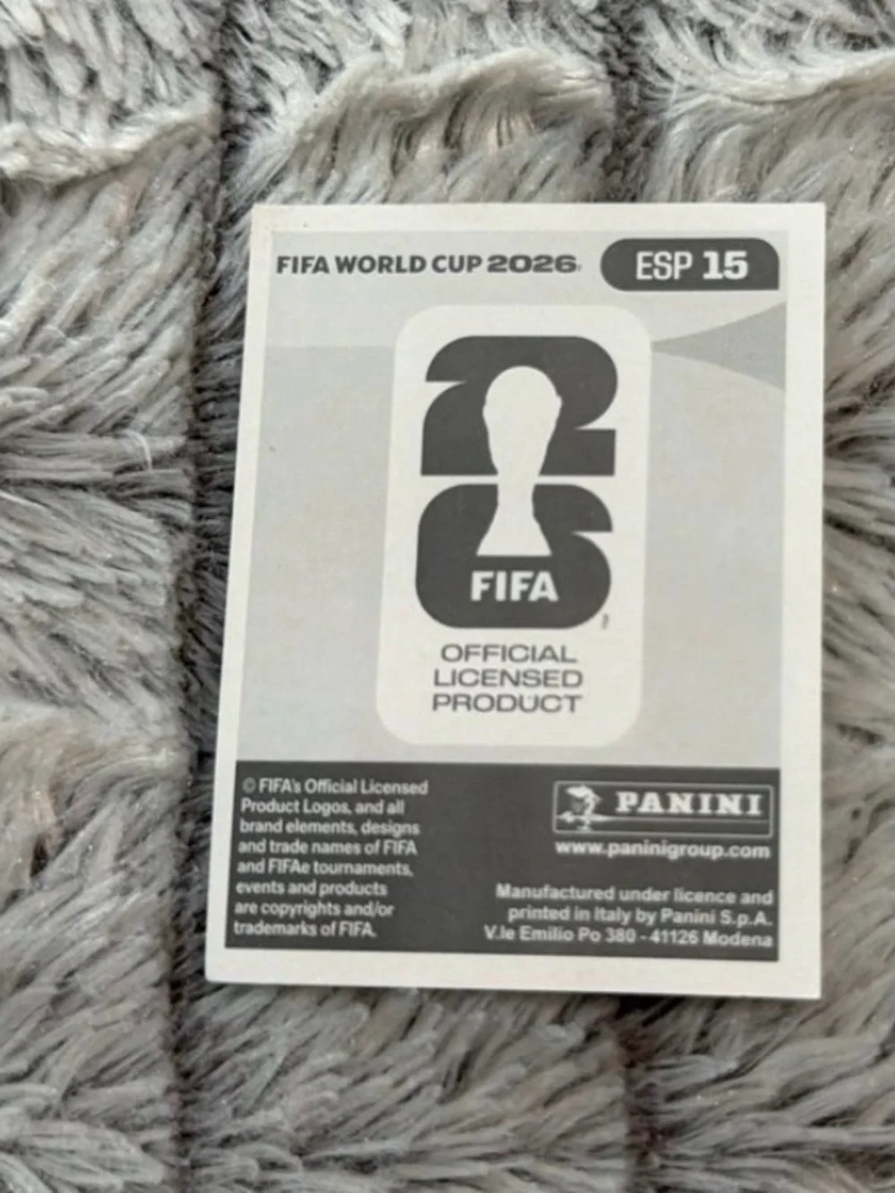 Panini Official FIFA World Cup 2026 Sticker — Black & White Back